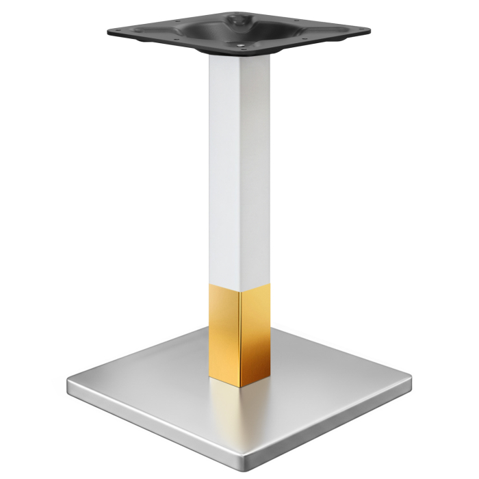 MADRID | Base para mesa de bistró | Acero inoxidable / Blanco / Oro | Altura: 71 cm | Columna: 8 x 8 cm | Plancha base: 50 x 50 cm