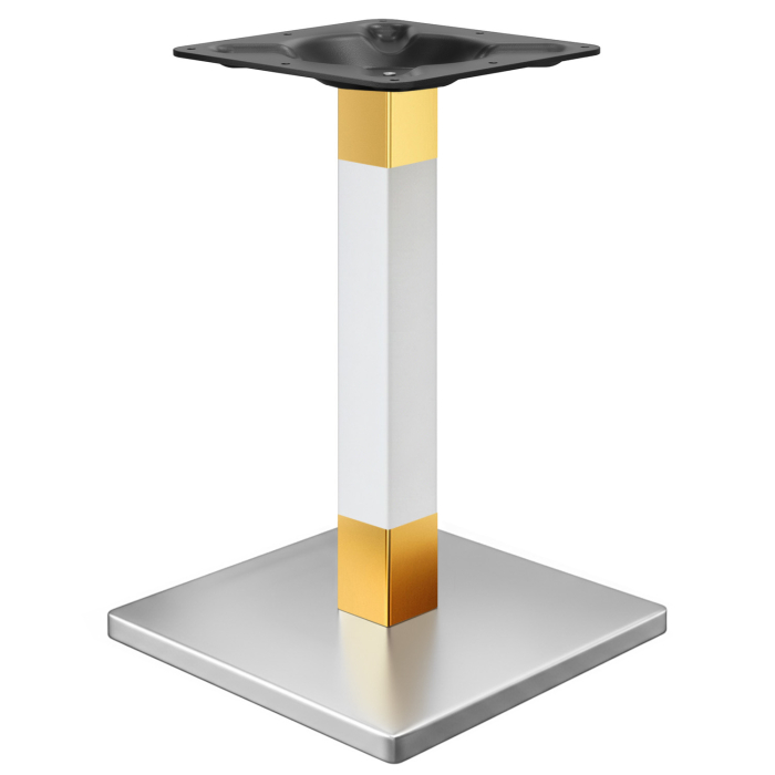 MADRID | Base de mesa de bistró | Acero inoxidable / Blanco / Oro | Altura: 71 cm | Columna: 8 x 8 cm | Plato base: 45 x 45 cm