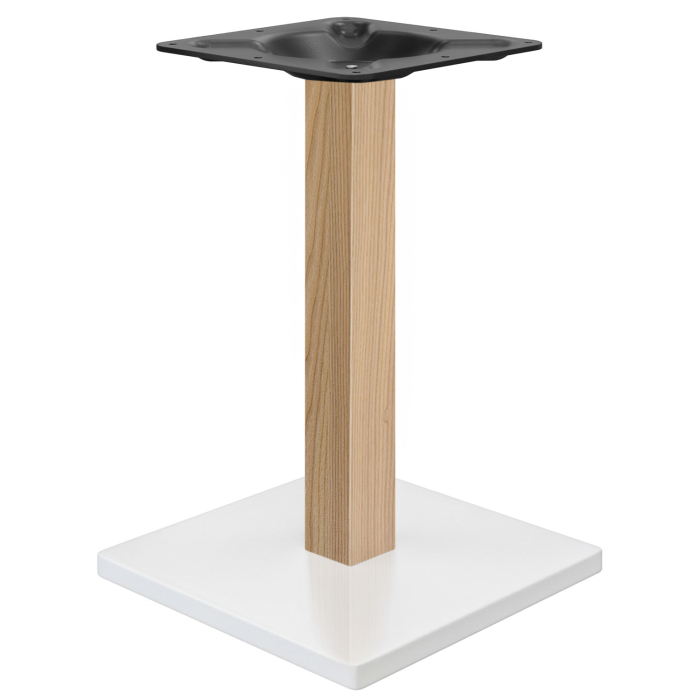 MADRID | Base para mesa de bistró | Blanco/Roble | Altura: 71 cm | Columna: 8 x 8 cm | Placa base: 50 x 50 cm