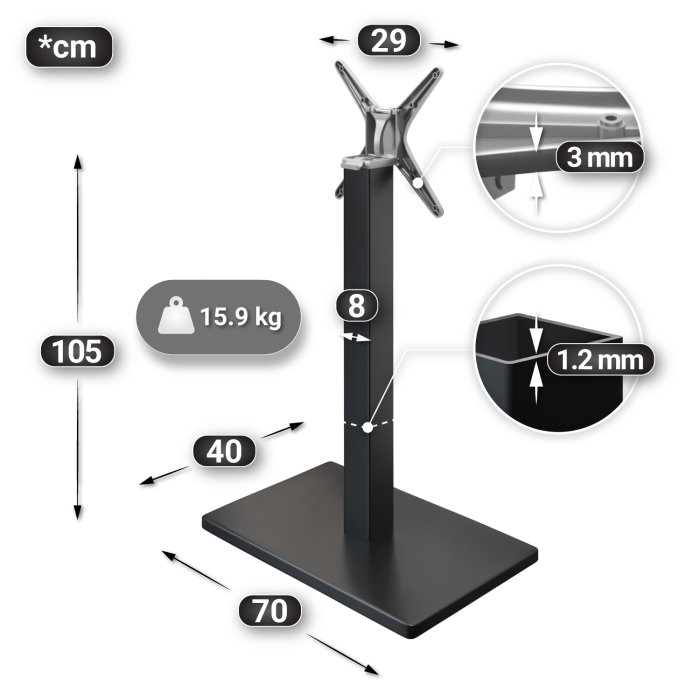 MADRID | Bistro barbordsstel | Sort | Højde: 105 cm | Søjle: 8 x 8 cm | Fod: 40 x 70 cm | Sammenklappelig MADRID | Bistro barbordsstel | Sort | Højde: 105 cm | Søjle: 8 x 8 cm | Fod: 40 x 70 cm | Sammenklappelig