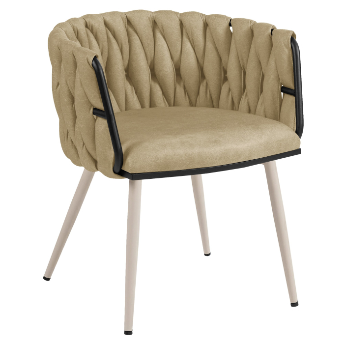 MARIS | Fauteuil d'hôtel | Cuir | Beige | Structure : Blanc