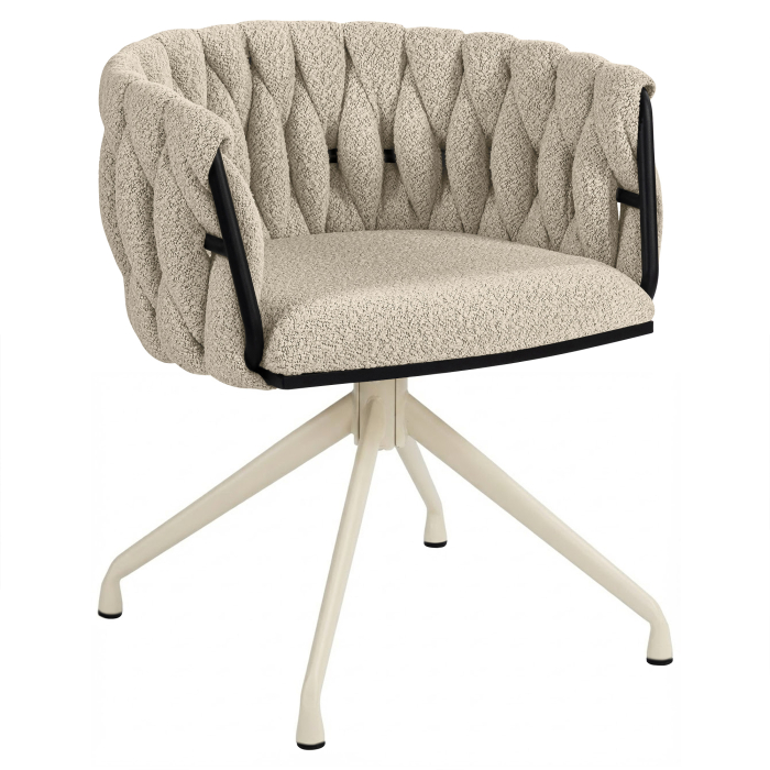 MARIS | Hotel Chair | Teddy Fabric | Beige | Frame: White | Swivel Function