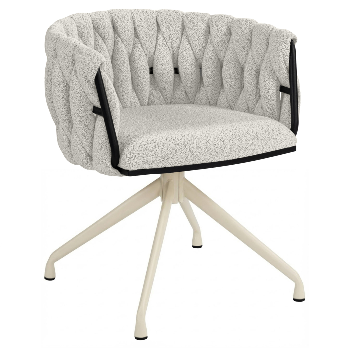 MARIS | Silla de hotel | Tejido Teddy | Crema | Estructura: Blanca | Función giratoria