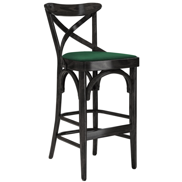 Maudez | Bentwood Bar Stool | Wood / Velvet | Black / Green | Bentwood