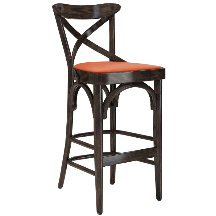 Maudez | Bentwood Bar Stool | Wood / Velvet | Wenge / Orange | Bentwood