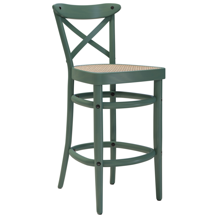 MAUDEZ | Bentwood Bar Stool | Rattan Weave | Green | Bentwood