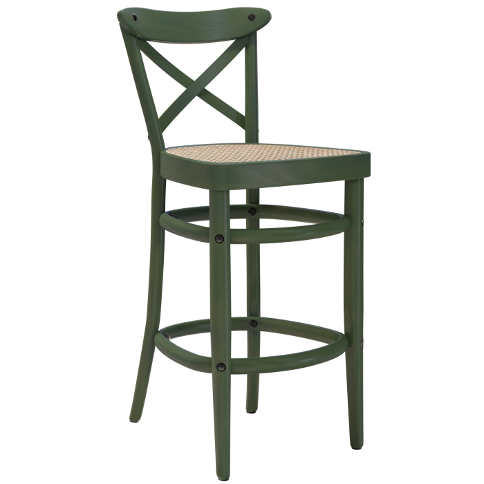 MAUDEZ | Bugholz Barstol | Rattan Flettverk | Olivengrønn | Bugholz