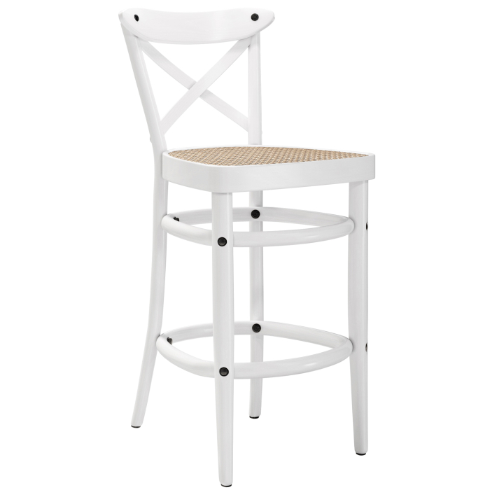 MAUDEZ | Tabouret de bar en bois courbé | Tressage en rotin | Blanc
