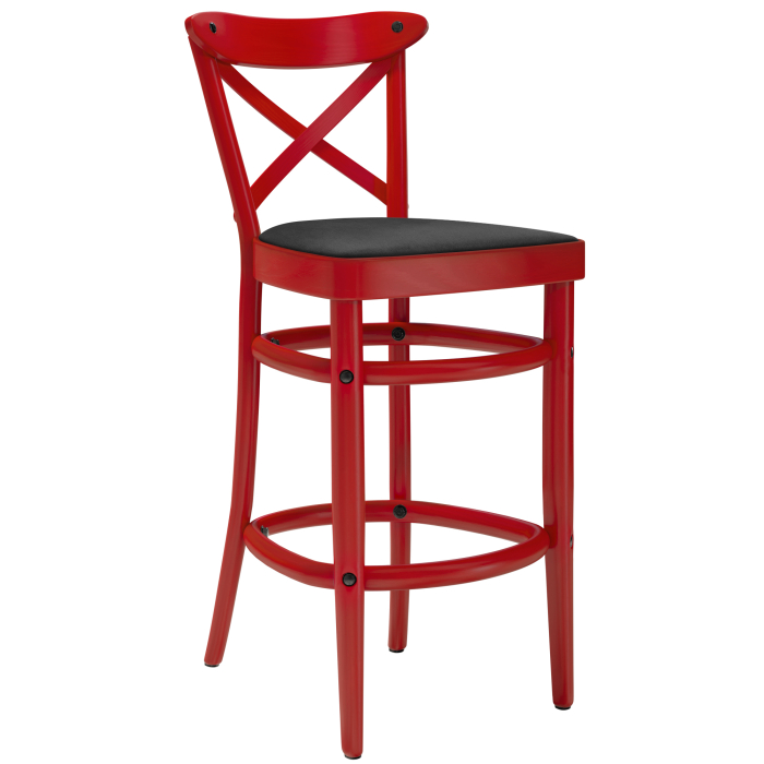 MAUDEZ | Tabouret de bar en bois massif | Bois / Velours noir | Rouge | Bois moulé