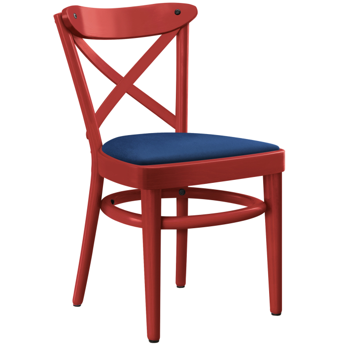 MAUDEZ | Bugholzstuhl | Holz / Samt Blau | Rot | Bugholz