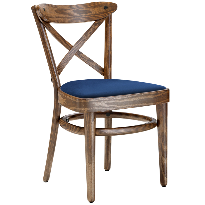 MAUDEZ | Bureaustoel van berkenhout | Hout / Fluweel Blauw | Vintage Oude Patina | Bureaustoel van berkenhout