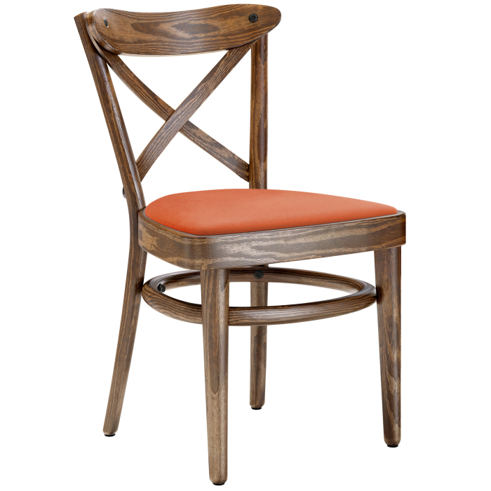MAUDEZ | Bomenhouten stoel | Hout / Fluweel Oranje | Vintage Oude Patina | Bugholz