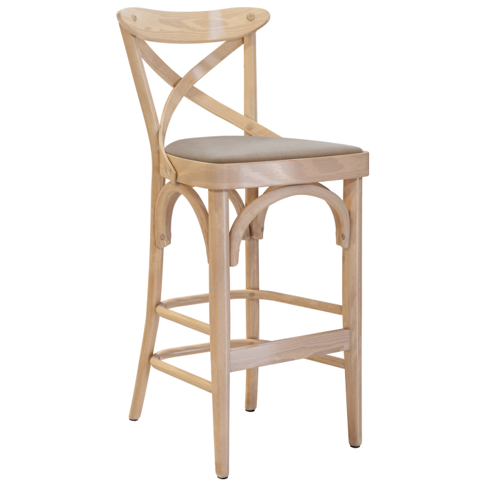 Maudez | Bugholz Barhocker | Holz / Samt | Eiche / Taupe | Bugholz