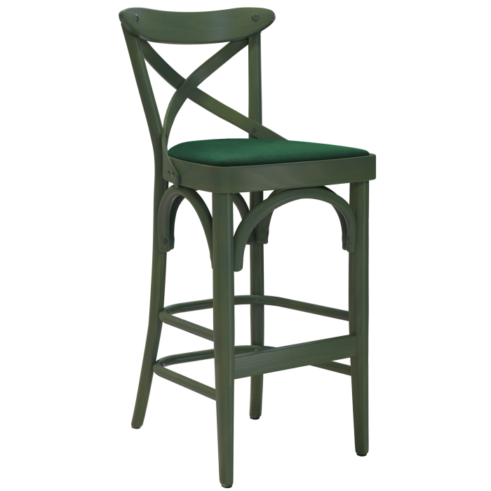 Maudez | sgabello da bar in legno curvato | legno / velluto | verde oliva / verde | legno curvato