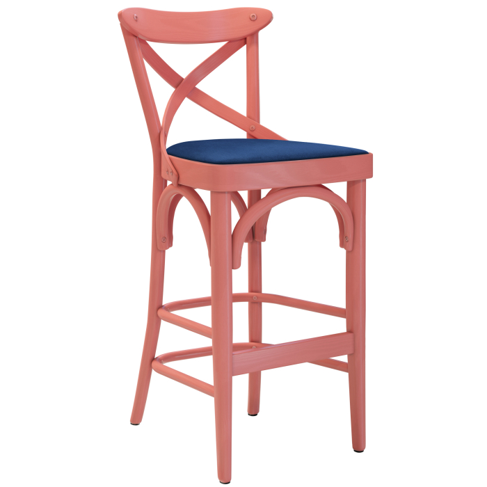 Maudez | Bugholz Barhocker | Holz / Samt | Rosa / Blau | Bugholz