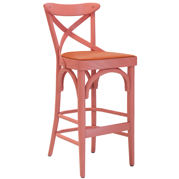 Maudez | Bugholz Barhocker | Holz / Samt | Rosa / Orange | Bugholz
