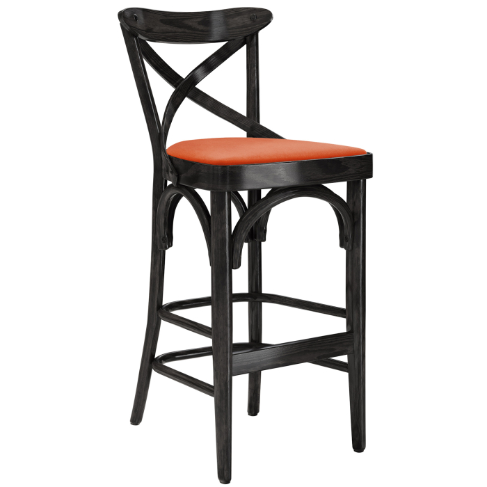 Maudez | Bugholz Barhocker | Holz / Samt | Schwarz / Orange | Bugholz