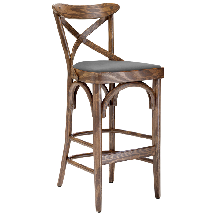Maudez | Bugholz Barhocker | Holz / Samt | Vintage Old Patina / Grau | Bugholz