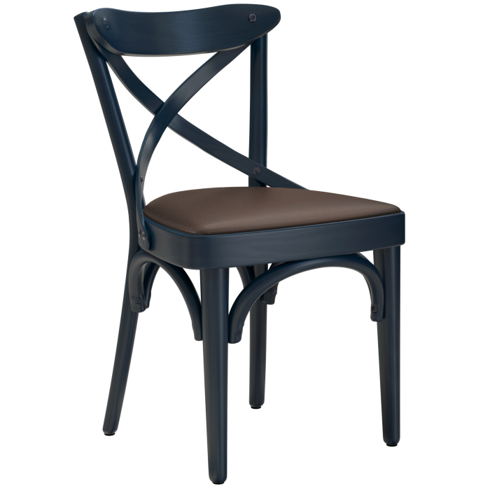 Maudez | Chaise en bois bentwood | Bois / Cuir | Bleu foncé / Marron | Bugholz