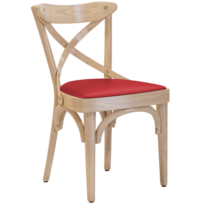 Maudez | Fauteuil en bois courbé | Bois / Cuir | Chêne / Rouge | Bois courbé