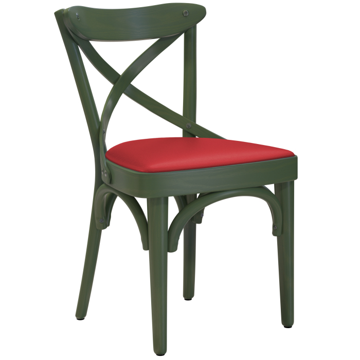 Maudez | Bentwood Chair | Wood / Leather | Olive Green / Red | Bentwood