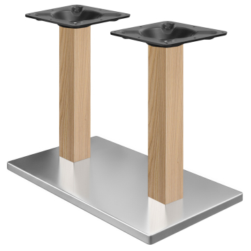 MADRID | Bistro Doppel Tischgestell | Edelstahl/Eiche | Höhe: 71 cm | Säule: 8 x 8 cm | Bodenplatte: