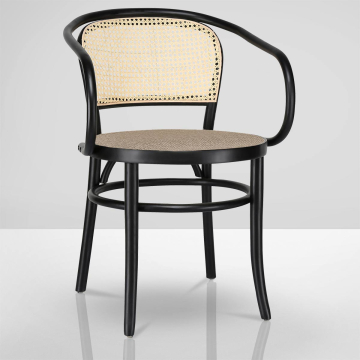 MARCO ARM | Rohrgeflecht Stuhl | Schwarz | Bugholz | Rattan Naturell