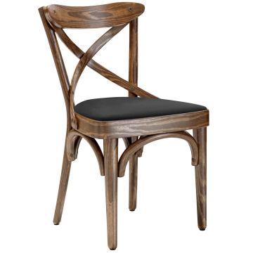 Maudez | Chaise en bois courbé | Bois / Velours | Vintage Vieille Patine / Noir | Bois courbé