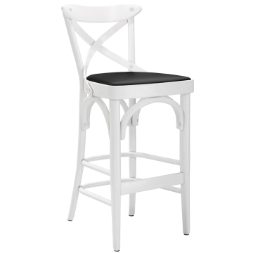 Maudez | Sgabello Barhocker in Legno | Legno / Pelle | Bianco | Legno Curvato