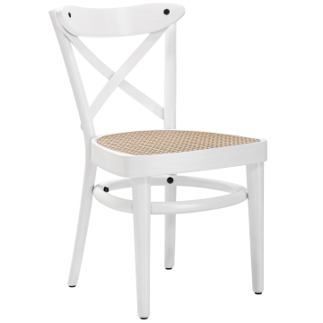 MAUDEZ | Silla de madera curvada | Tejido de ratán | Blanco | Madera curva