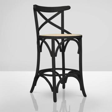 MAUDEZ | Bugholz Barhocker | Schwarz | Bugholz | Geflecht Naturell