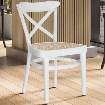 MAUDEZ | Bugholzstuhl | Rattan Geflecht | Weiß | Bugholz