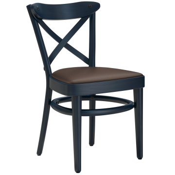 MAUDEZ | Silla de madera curvada | Madera / Cuero marrón | Azul oscuro | Madera curvada