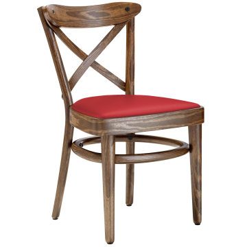 MAUDEZ | Sedia in legno curvato | Legno / Pelle Rossa | Vintage Vecchia Patina | Legno curvato