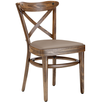 MAUDEZ | Sedia in legno curvato | Legno / Pelle Taupe | Vintage Vecchia Patina | Legno curvato