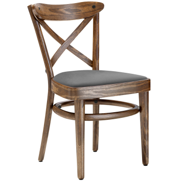 MAUDEZ | Sedia in legno curvato | Legno / Velluto Grigio | Vintage Vecchia Patina | Legno curvato