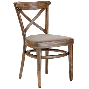 MAUDEZ | Sedia in legno curvato | Legno / Velluto Taupe | Vintage Vecchia Patina | Legno curvato