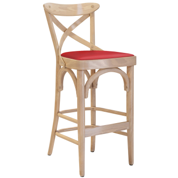 Maudez | Bentwood Bar Stool | Wood / Leather | Oak / Red | Bentwood