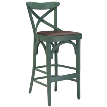 Maudez | Sgabello alto in compensato | Legno / Pelle | Verde / Marrone | Bugholz