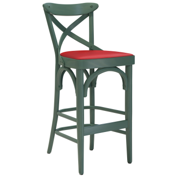 Maudez | Sgabello da bar in impiallacciatura | Legno / Pelle | Verde / Rosso | Bugholz