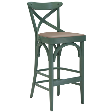 Maudez | Sgabello alto in bugnolo | Legno / Pelle | Verde / Taupe | Bugnolo