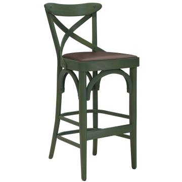 Maudez | Bentwood Bar Stool | Wood / Leather | Olive Green / Brown | Bentwood