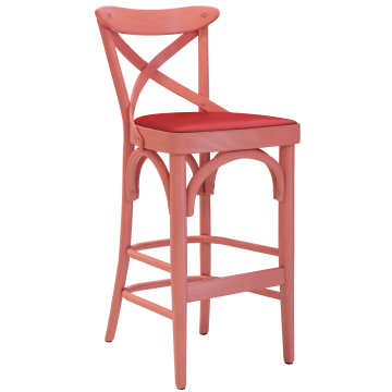 Maudez | Bentwood Bar Stool | Wood / Leather | Pink / Red | Bentwood
