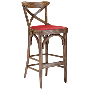 Maudez | Bugholz Barhocker | Holz / Leder | Vintage Old Patina / Rot | Bugholz