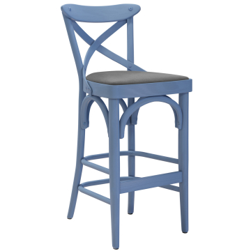 Maudez | Bentwood Bar Stool | Wood / Velvet | Blue / Gray | Bentwood