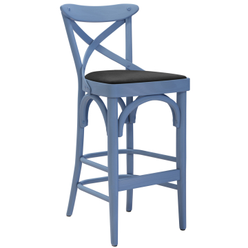 Maudez | Bentwood Bar Stool | Wood / Velvet | Blue / Black | Bentwood