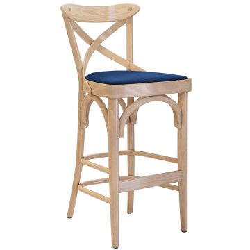 Maudez | Bentwood Bar Stool | Wood / Velvet | Oak / Blue | Bentwood
