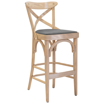 Maudez | Bentwood Bar Stool | Wood / Velvet | Oak / Gray | Bentwood