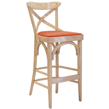 Maudez | Bentwood Bar Stool | Wood / Velvet | Oak / Orange | Bentwood