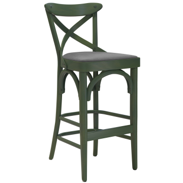 Maudez | Bentwood Bar Stool | Wood / Velvet | Olive Green / Gray | Bentwood